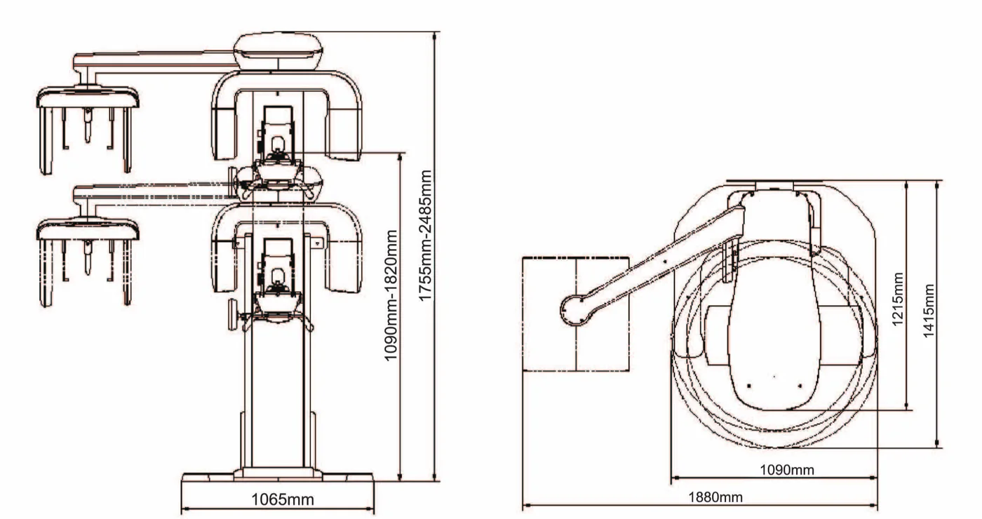 Dimensiones del CBCT Meyer 3D Pro con y sin cefalostato